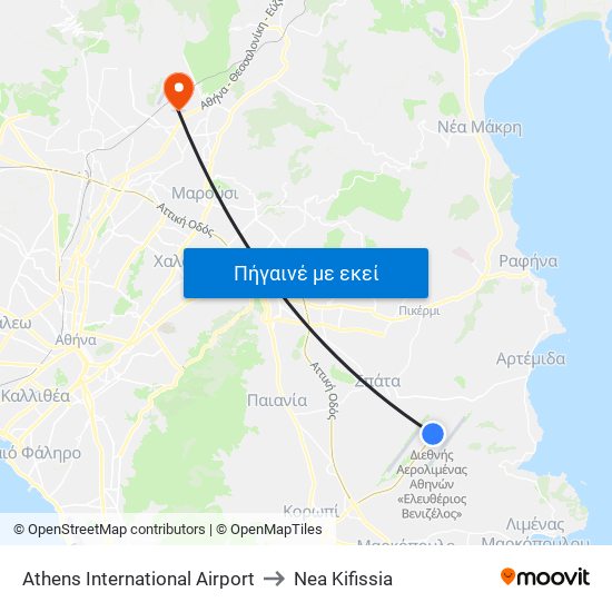 Athens International Airport to Nea Kifissia map