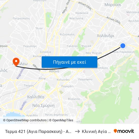 Τερμα 421 (Αγια Παρασκευη) - Agia Paraskeyh to Κλινική Αγία Ειρήνη map