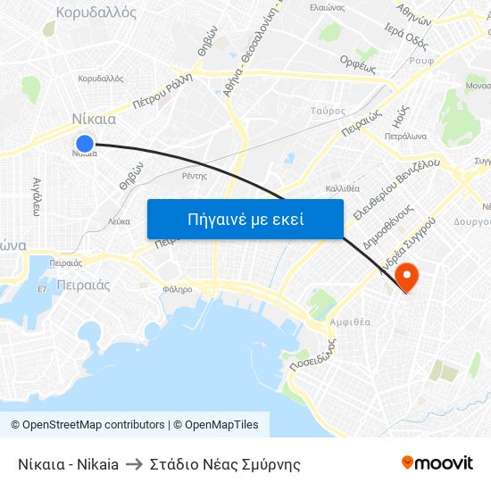 Νίκαια - Nikaia to Στάδιο Νέας Σμύρνης map