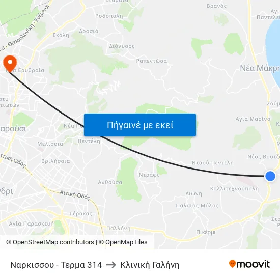 Ναρκισσου - Τερμα 314 to Κλινική Γαλήνη map