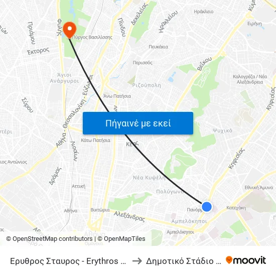 Ερυθρος Σταυρος - Erythros Stayros to Δημοτικό Στάδιο Ιλίου map