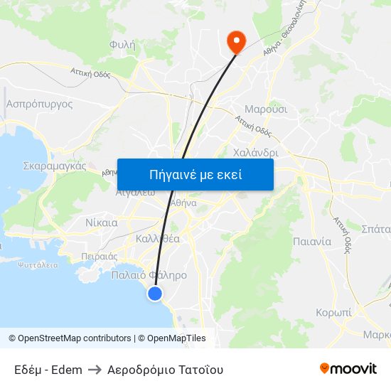 Εδέμ - Edem to Αεροδρόμιο Τατοΐου map