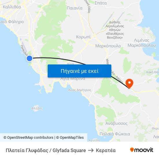 Πλατεία Γλυφάδας / Glyfada Square to Κερατέα map