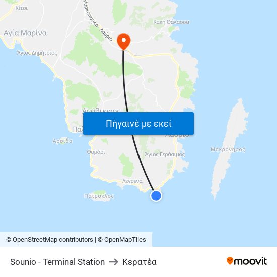 Sounio - Terminal Station to Κερατέα map