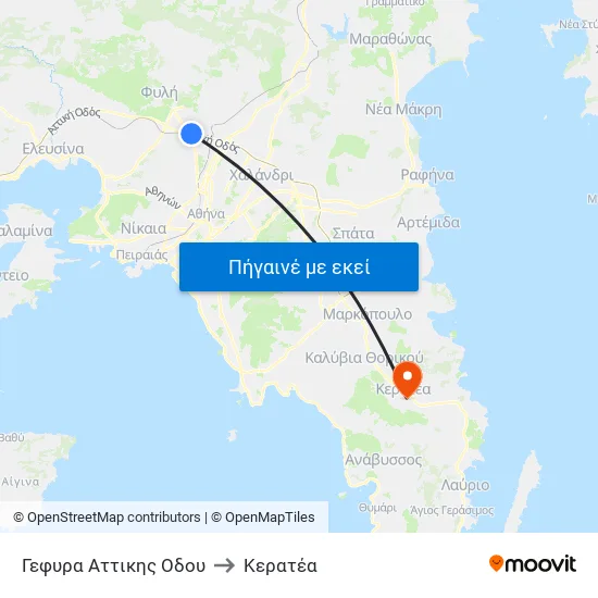Γεφυρα Αττικης Οδου to Κερατέα map