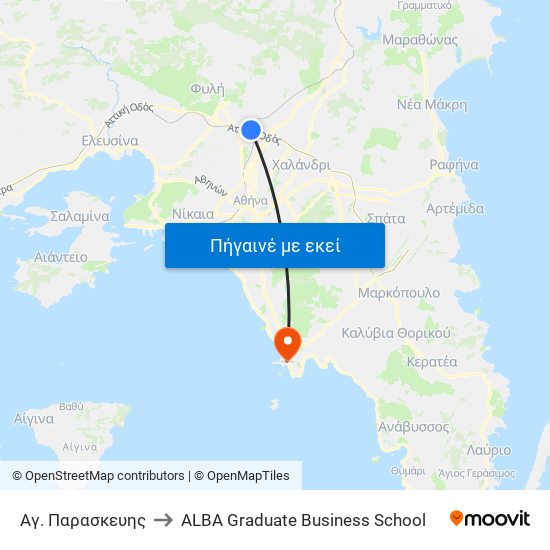 Αγ. Παρασκευης to ALBA Graduate Business School map