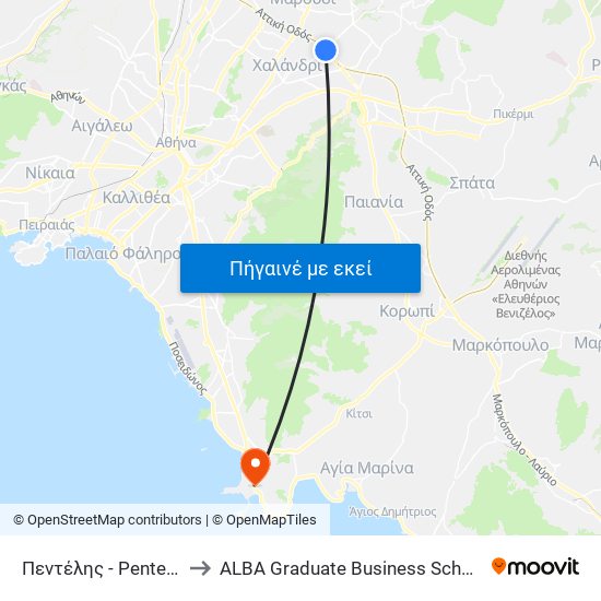 Πεντέλης - Pentelis to ALBA Graduate Business School map