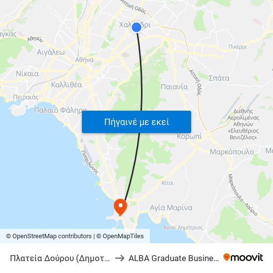 Πλατεία Δούρου (Δημοτική Στάση) to ALBA Graduate Business School map