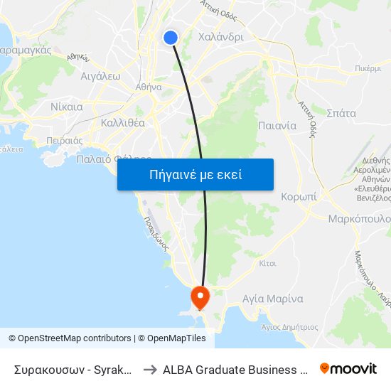 Συρακουσων - Syrakoyson to ALBA Graduate Business School map