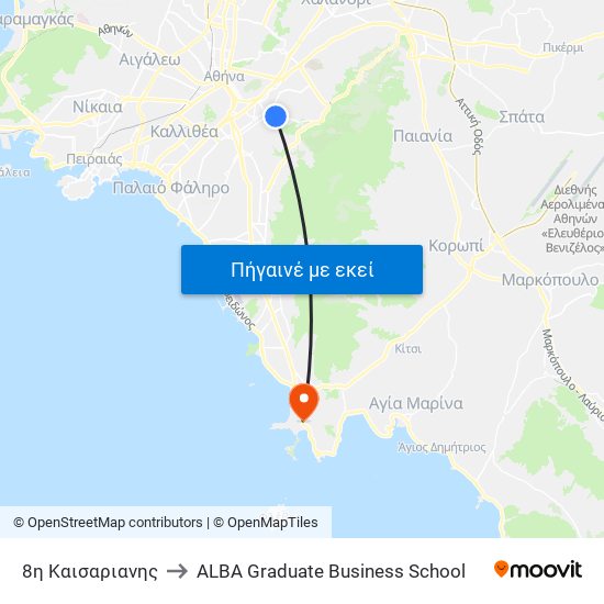 8η Καισαριανης to ALBA Graduate Business School map