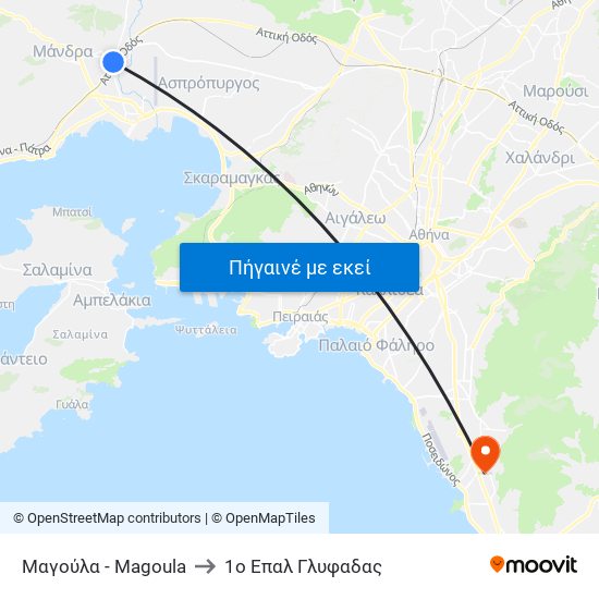 Μαγούλα - Magoula to 1ο Επαλ Γλυφαδας map