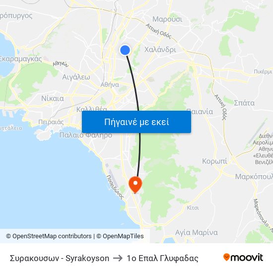 Συρακουσων - Syrakoyson to 1ο Επαλ Γλυφαδας map