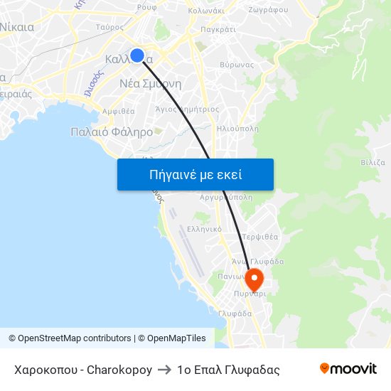 Χαροκοπου - Charokopoy to 1ο Επαλ Γλυφαδας map