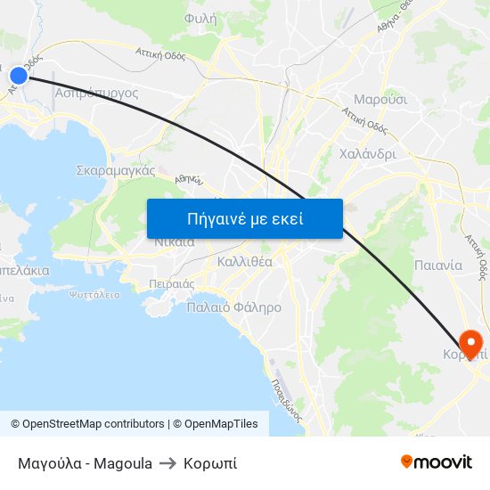Μαγούλα - Magoula to Κορωπί map
