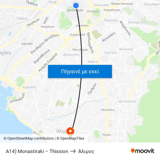 A14) Monastiraki – Thission to Άλιμος map