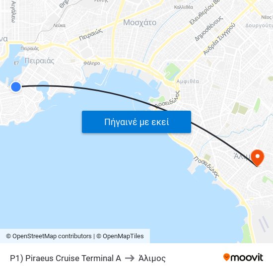 P1) Piraeus Cruise Terminal A to Άλιμος map