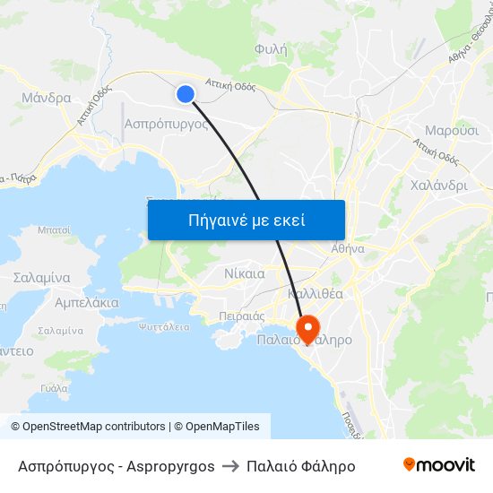Ασπρόπυργος - Aspropyrgos to Παλαιό Φάληρο map
