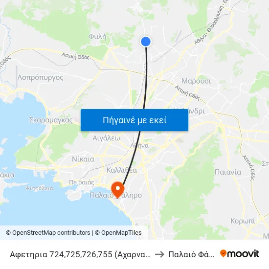 Αφετηρια 724,725,726,755 (Αχαρναι) - Axarnai to Παλαιό Φάληρο map