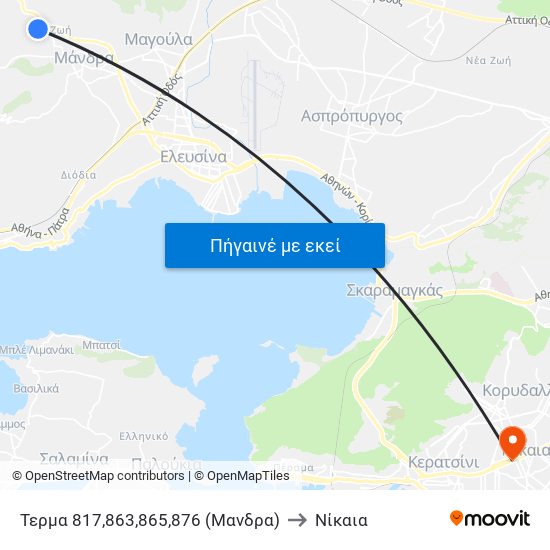 Τερμα 817,863,865,876 (Μανδρα) to Νίκαια map