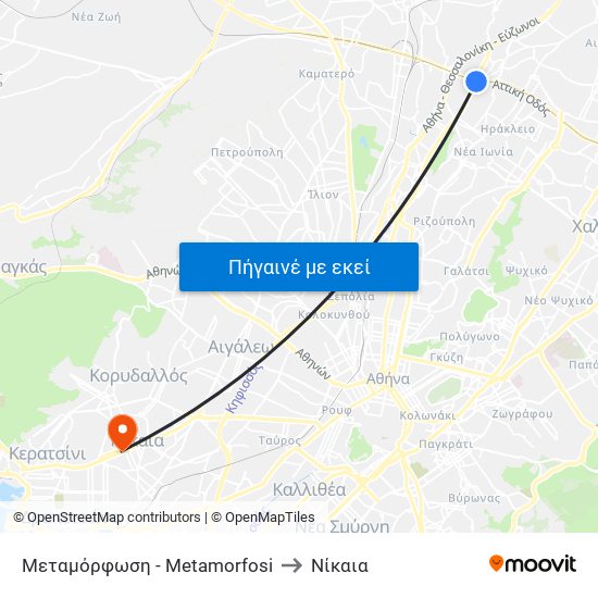 Μεταμόρφωση - Metamorfosi to Νίκαια map