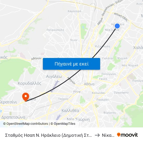 Σταθμός Ησαπ Ν. Ηράκλειο (Δημοτική Στάση) to Νίκαια map