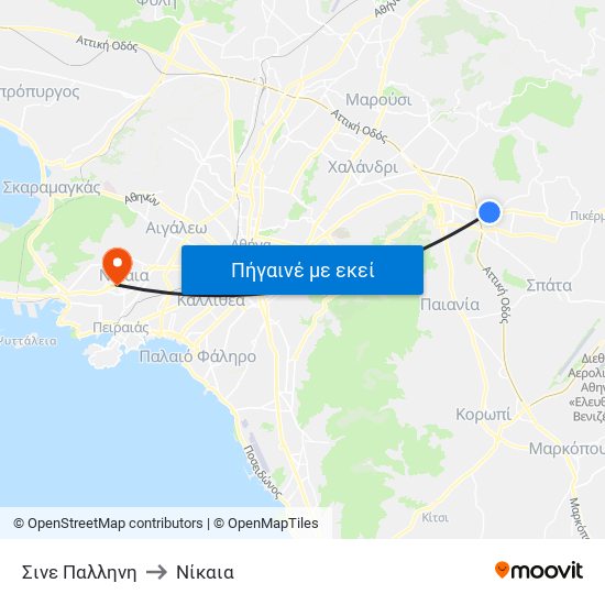 Σινε Παλληνη to Νίκαια map