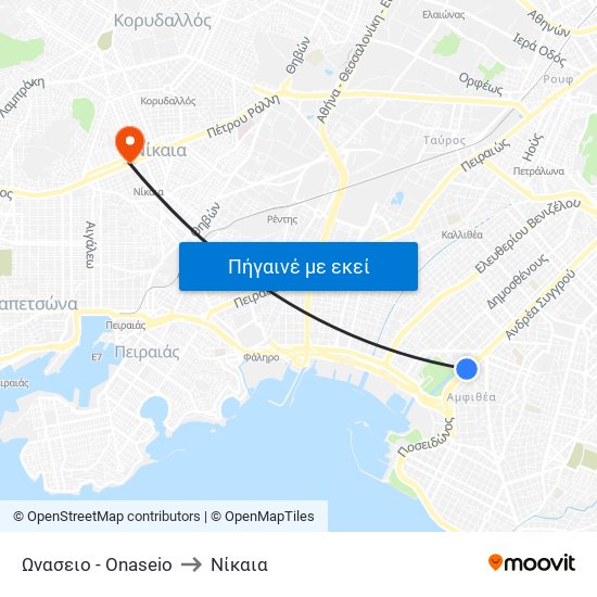 Ωνασειο - Onaseio to Νίκαια map