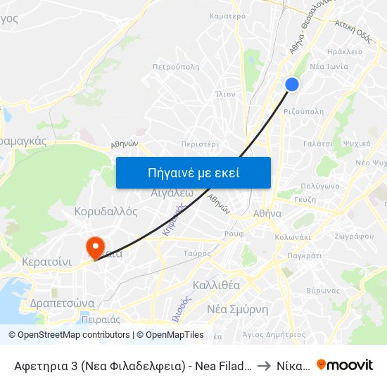 Αφετηρια 3 (Νεα Φιλαδελφεια) - Nea Filadelfeia to Νίκαια map