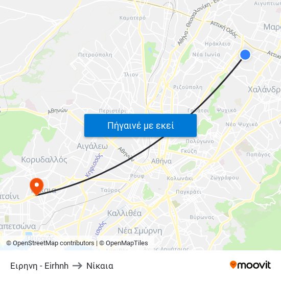 Ειρηνη - Eirhnh to Νίκαια map