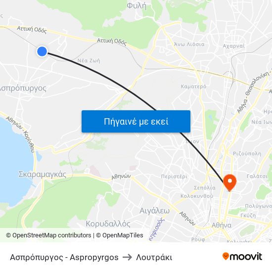 Ασπρόπυργος - Aspropyrgos to Λουτράκι map