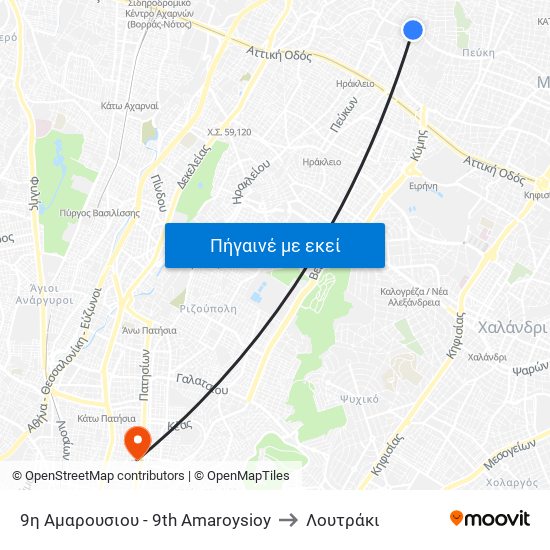 9η Αμαρουσιου - 9th Amaroysioy to Λουτράκι map