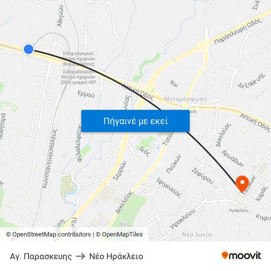Αγ. Παρασκευης to Νέο Ηράκλειο map