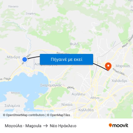 Μαγούλα - Magoula to Νέο Ηράκλειο map