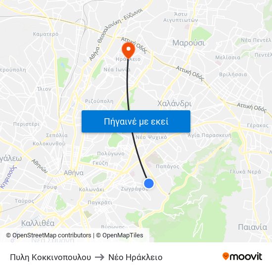 Πυλη Κοκκινοπουλου to Νέο Ηράκλειο map