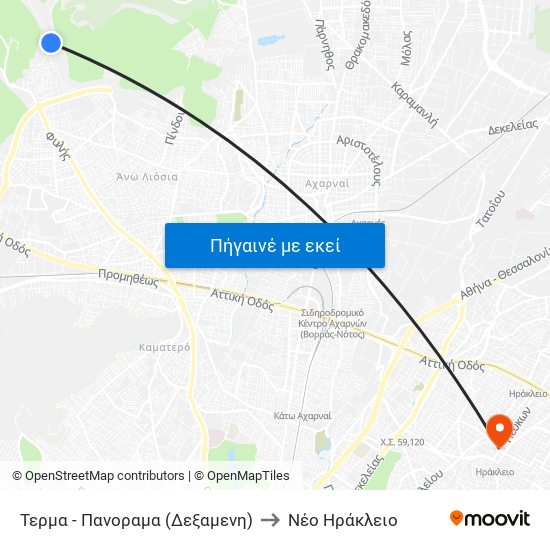 Τερμα - Πανοραμα (Δεξαμενη) to Νέο Ηράκλειο map