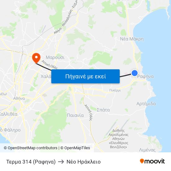 Τερμα 314 (Ραφηνα) to Νέο Ηράκλειο map