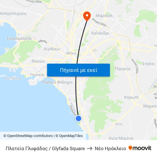 Πλατεία Γλυφάδας / Glyfada Square to Νέο Ηράκλειο map