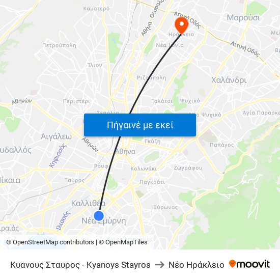 Κυανους Σταυρος - Kyanoys Stayros to Νέο Ηράκλειο map