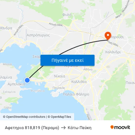 Αφετηρια 818,819 (Περαμα) to Κάτω Πεύκη map