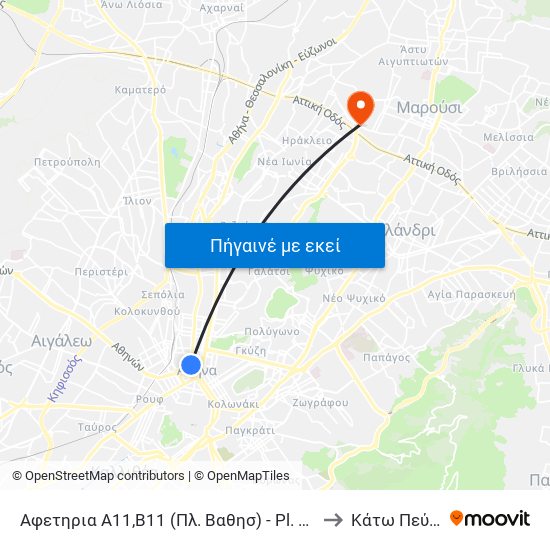 Αφετηρια Α11,Β11 (Πλ. Βαθησ) - Pl. Vathi to Κάτω Πεύκη map