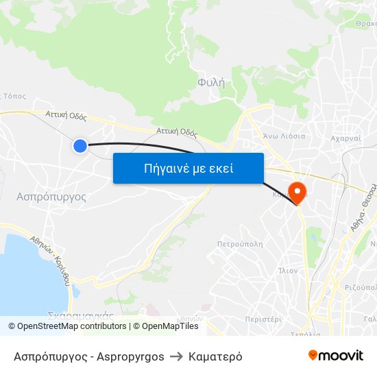 Ασπρόπυργος - Aspropyrgos to Καματερό map