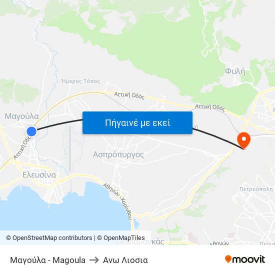 Μαγούλα - Magoula to Ανω Λιοσια map