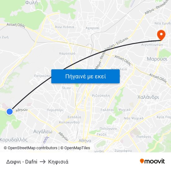 Δαφνι - Dafni to Κηφισιά map