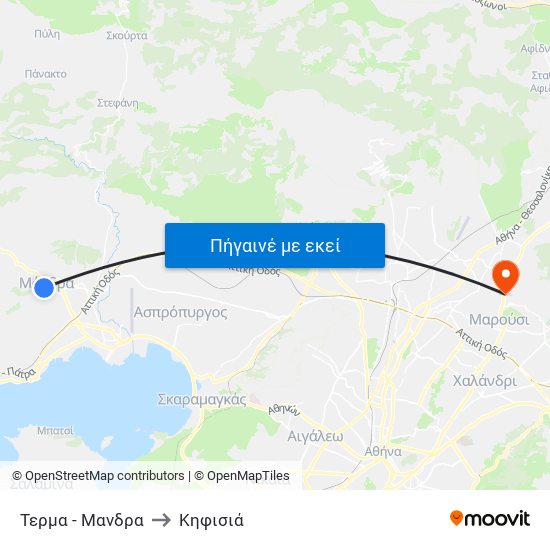 Τερμα - Μανδρα to Κηφισιά map