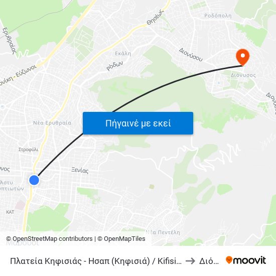 Πλατεία Κηφισιάς - Ησαπ (Κηφισιά) / Kifisia Square - Metro Line 1 (Kifisia) to Διόνυσος map