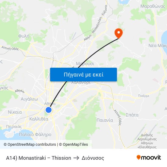 A14) Monastiraki – Thission to Διόνυσος map