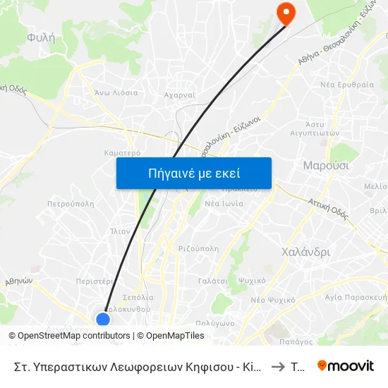 Στ. Υπεραστικων Λεωφορειων Κηφισου - Kifisos Intercity Bus Station to Τατόι map