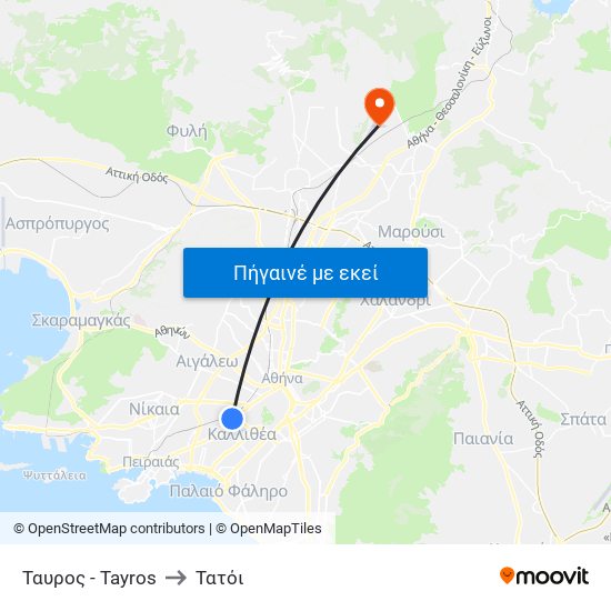 Ταυρος - Tayros to Τατόι map