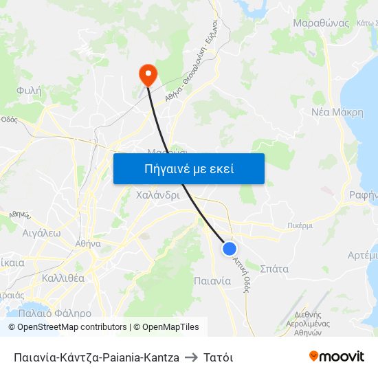 Παιανία-Κάντζα-Paiania-Kantza to Τατόι map