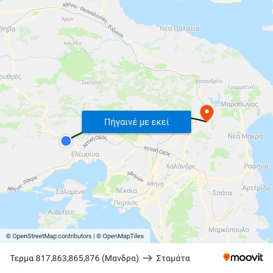 Τερμα 817,863,865,876 (Μανδρα) to Σταμάτα map